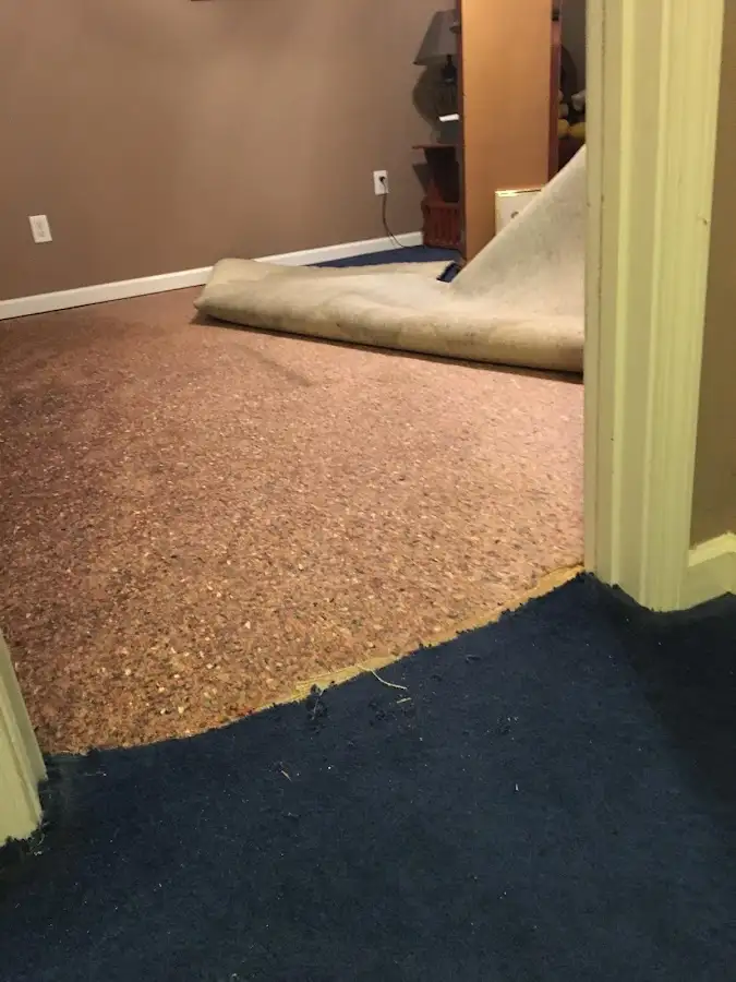 Carpet pad removal revealing water damage during Drying & Dehumidification in Powell